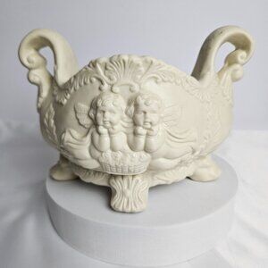 Vtg Cherub Planter Baroque Angel Rococo Style Double Handle Footed Ivory